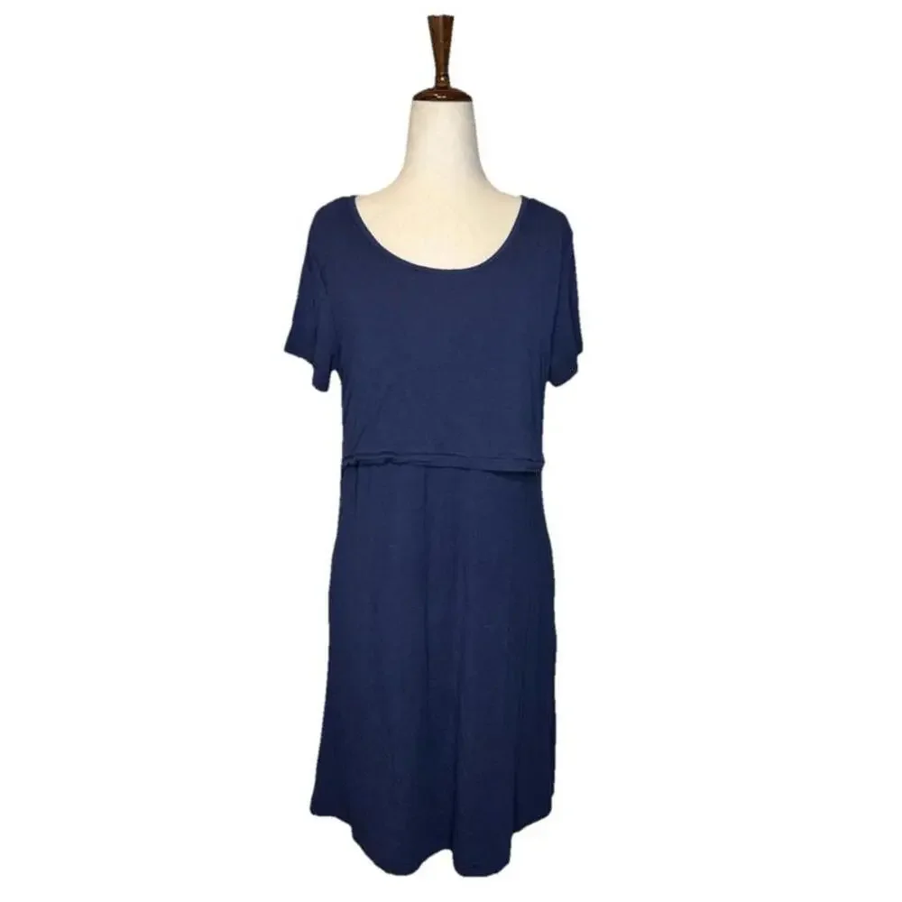 Kindred Bravely M Eleanora Bamboo Maternity Nursing Dress Blue Stretch Comfort - Picture 2 of 7